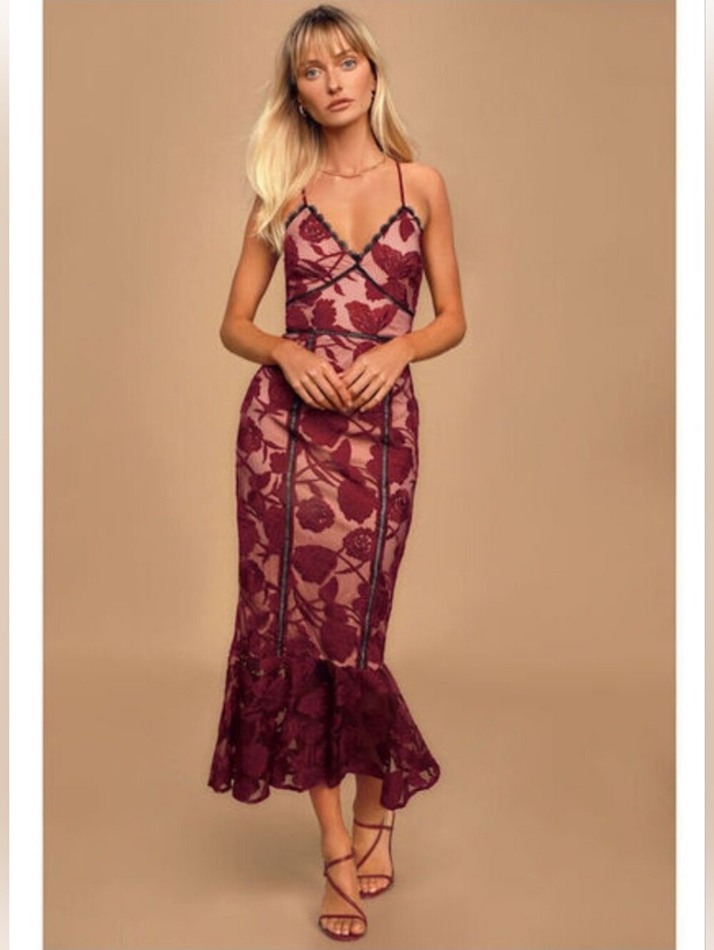 Lulus Spaghetti Strap Burgundy Lace Dress